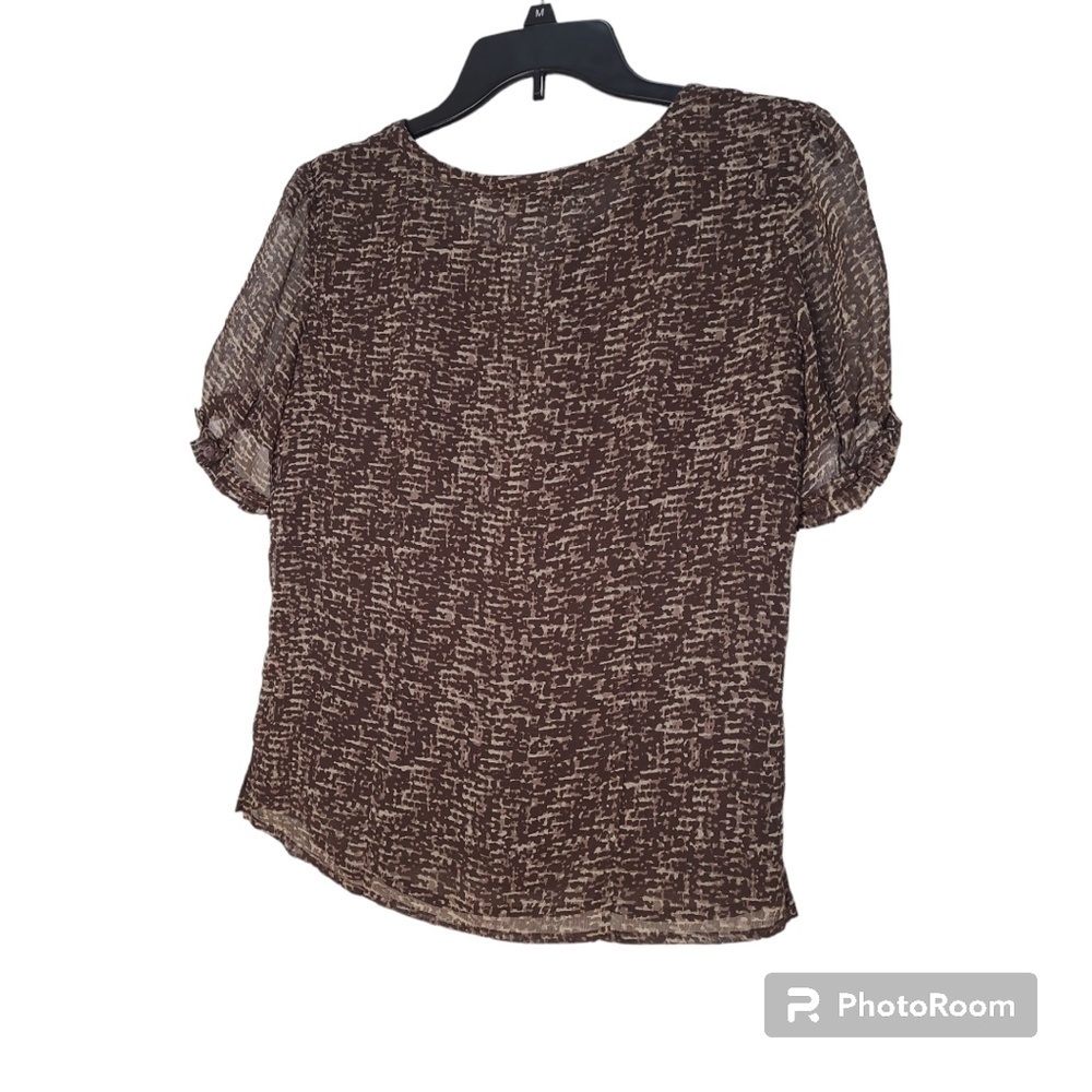 Pendleton 100% Silk Sheer Puff Sleeve Brown Blouse Petite 8 — Quiet Luxury Work - Picture 3 of 14